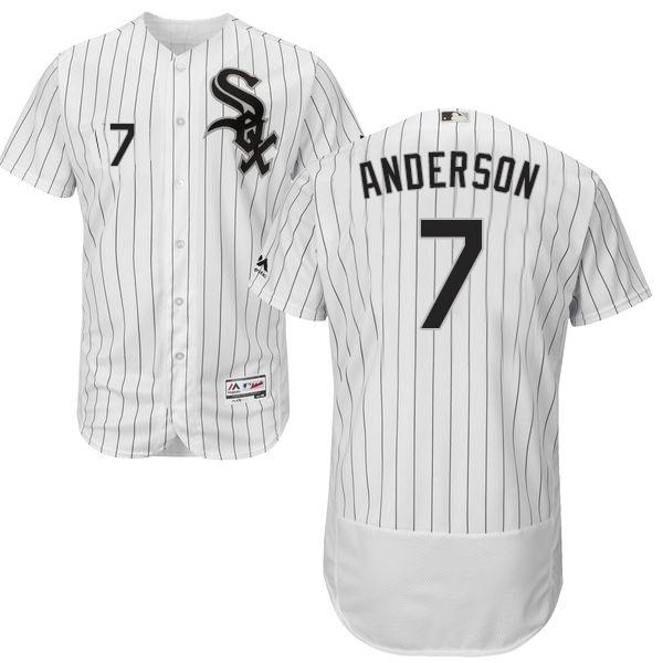 White Sox #7 Tim Anderson White(Black Strip) Flexbase Authentic Collection Stitched MLB Jersey - Click Image to Close